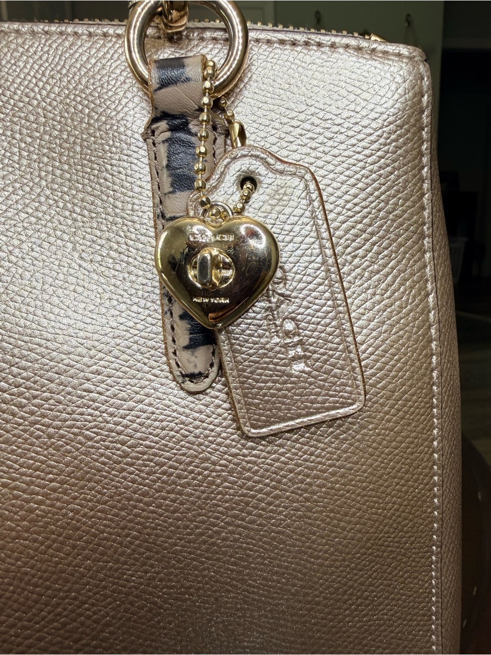 Coach Metallic Gold Leather Satchel with Heart Charm - Picture 8 of 8